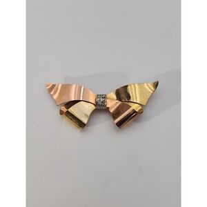 Vintage Taylord‎ 1/20 12K Gold Filled Ribbon Bow With Rhinestones Brooch Pin